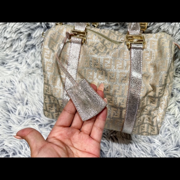 Authentic Vintage Fendi Metallic Boston Bag Zucchino Canvas - Picture 6 of 11